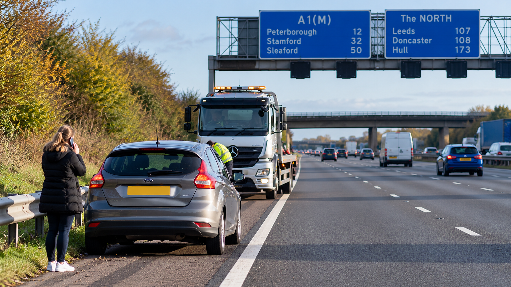Vehicle breakdown and recovery on a UK motorway