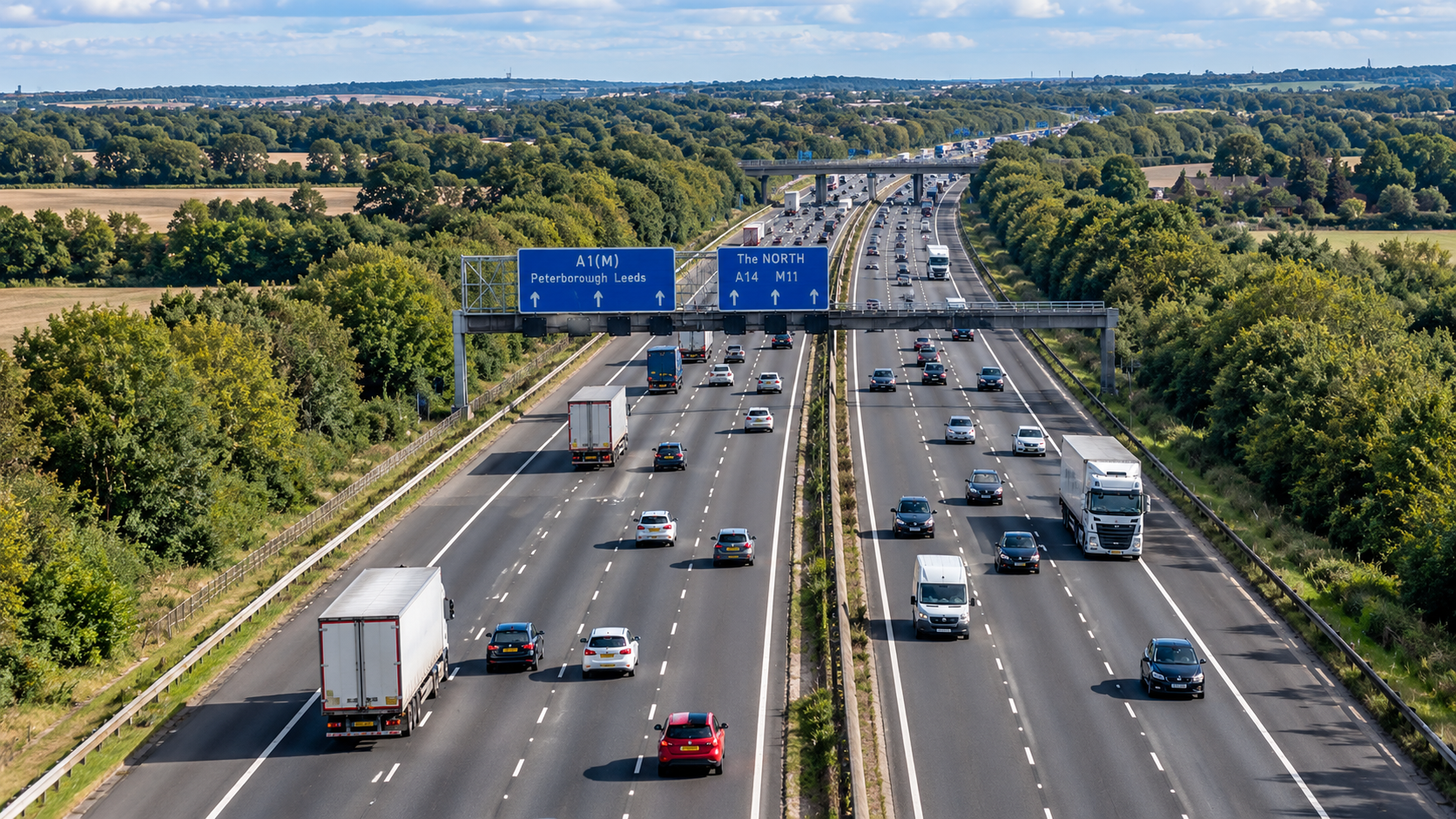 Aerial view of a busy motorway in Great Britain